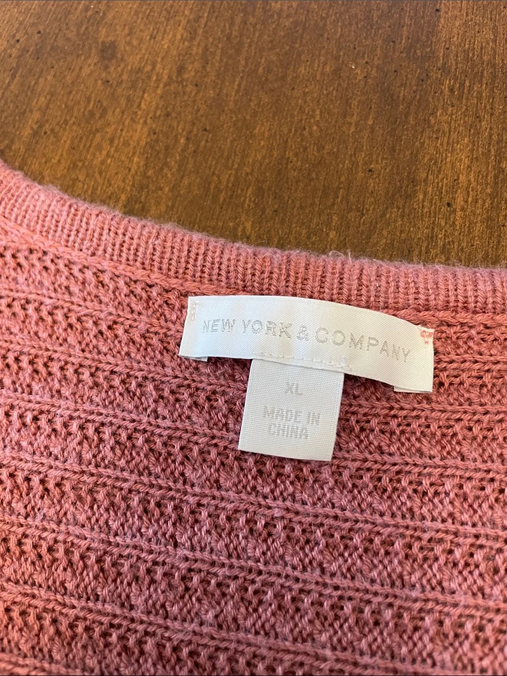 New York & Company Pink Openwork Knit Pullover